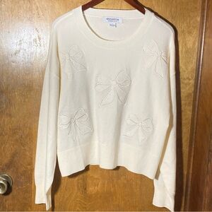Bridgerton Lace Bow Sweater Cream Size L  Angel Girlhoodcore Coquette